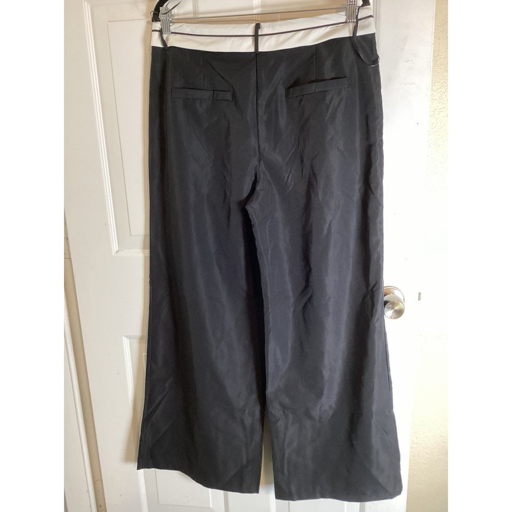 Corpgoth Academia Wide Leg Trousers 10 Black White Contrast Waistband Officecore - Picture 7 of 16